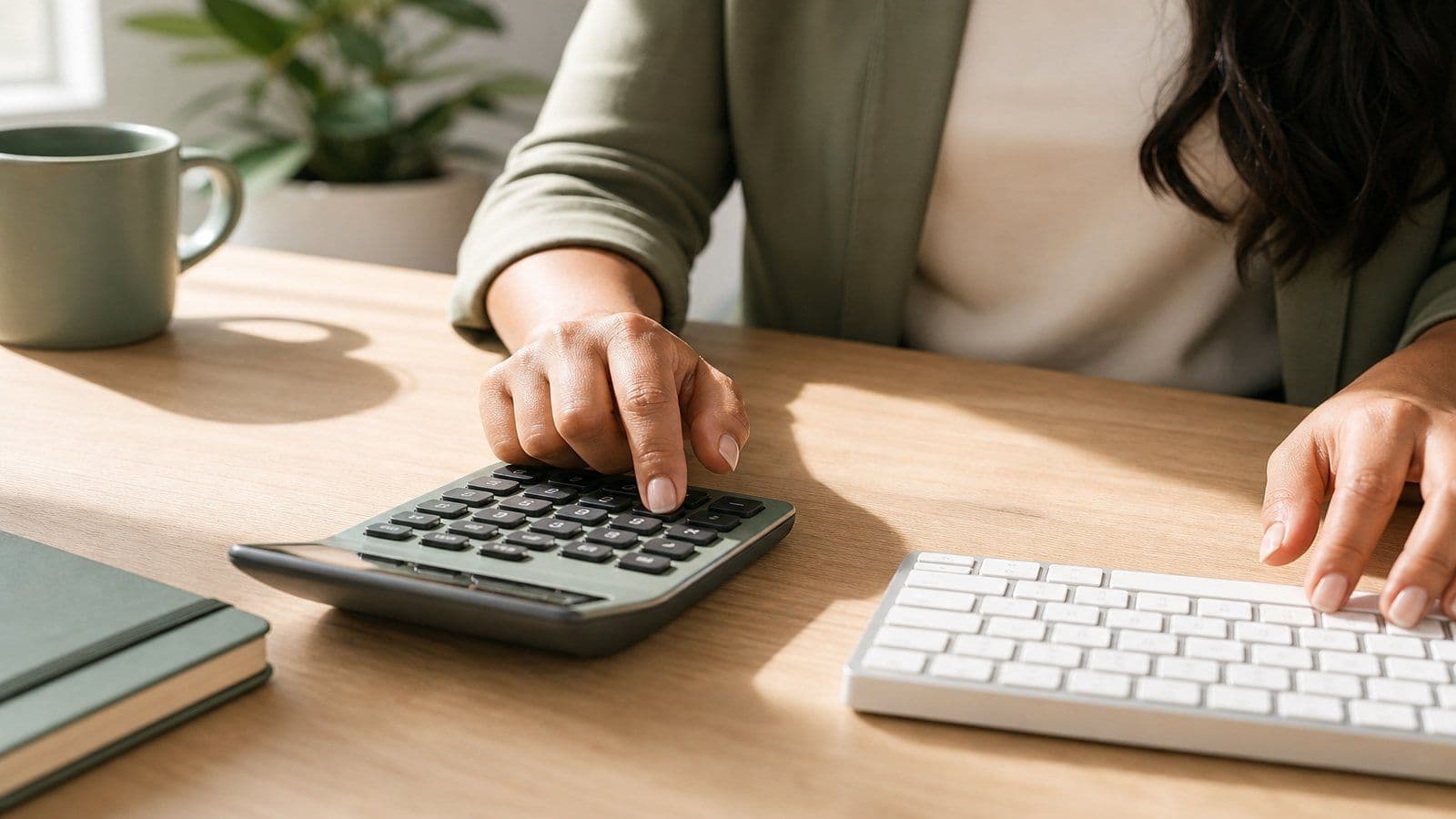 A small-business owner works through her monthly numbers by hand