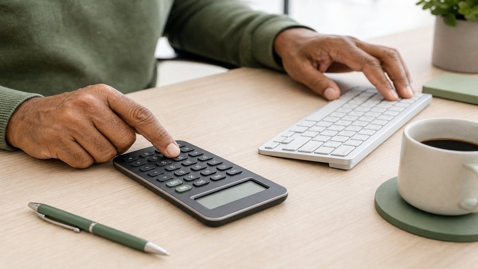 Working through the retained earnings roll-forward on a calculator