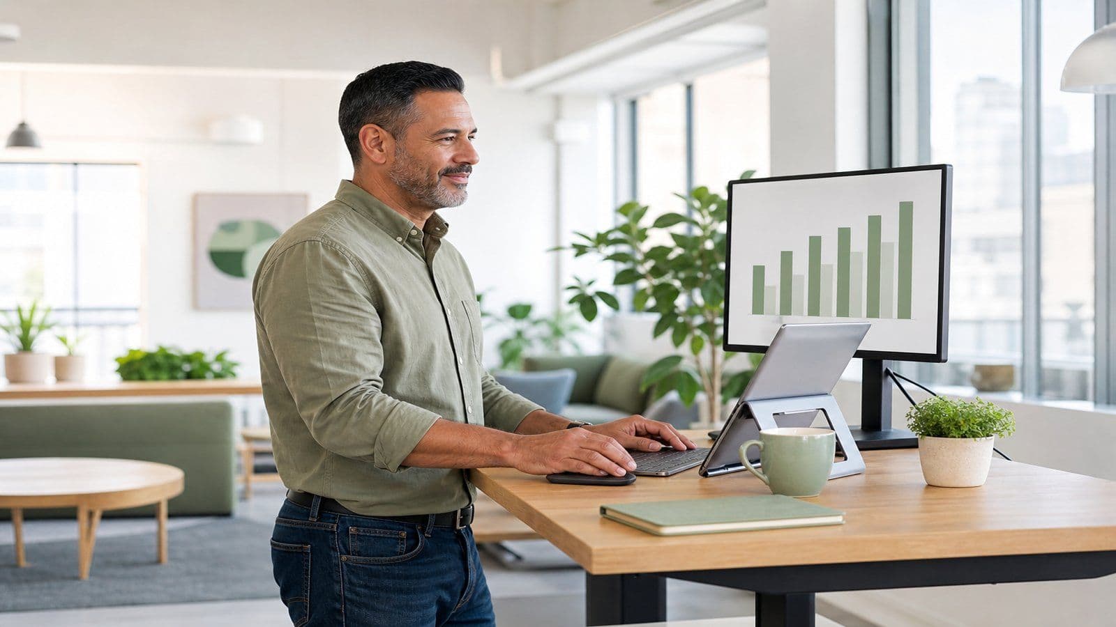 A business owner steps back to check where his numbers are trending